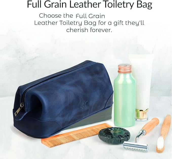 HLC Leather Toiletry Bag for Men - Best Gift for Men - Premium Genuine Leather Dopp Kit Shaving Kit Organizer Travel Kit Pouch Bag for Men - Large Size (blue) - Image 6