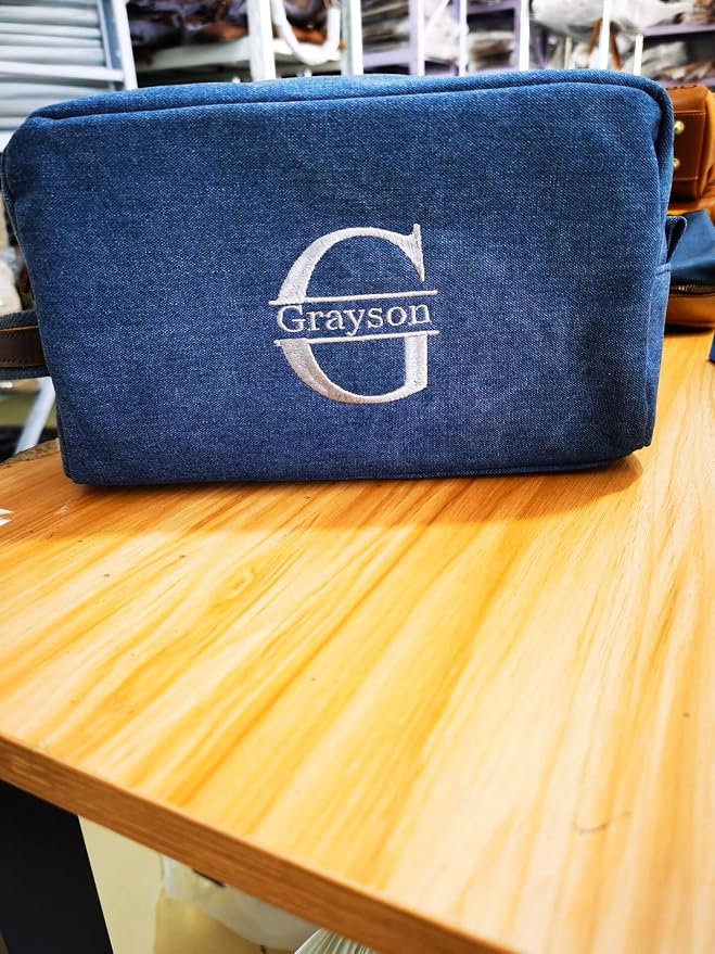 Personalized Toiletry Bag Embroidery Canvas Dopp Kit Custom Gift Monogrammed Shaving Bag With Zipper For Men And Women (Grey) - Image 6
