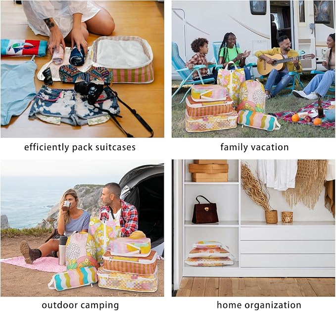 6 Pcs Compression Packing Cubes, Packing Cubes for Travel, Waterproof Luggage Organizer Bags Set, Cute Packaging Cubes for Women Kids Backpack Carry-Ons - Image 7