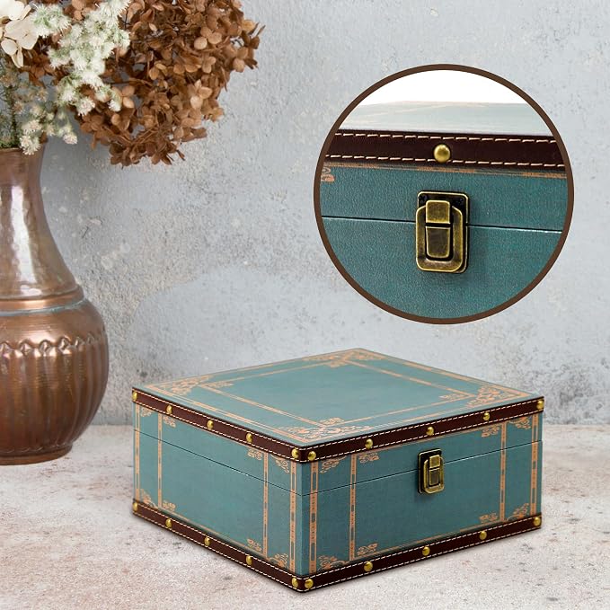 Jolitac Wooden Storage Box Set of 3, Antique-Looking Storage Containers with Secret Compartments Vintage Nesting Keepsake Chests for Jewelry, Cash, Photos Travel-Friendly & Stackable (Green) - Image 9