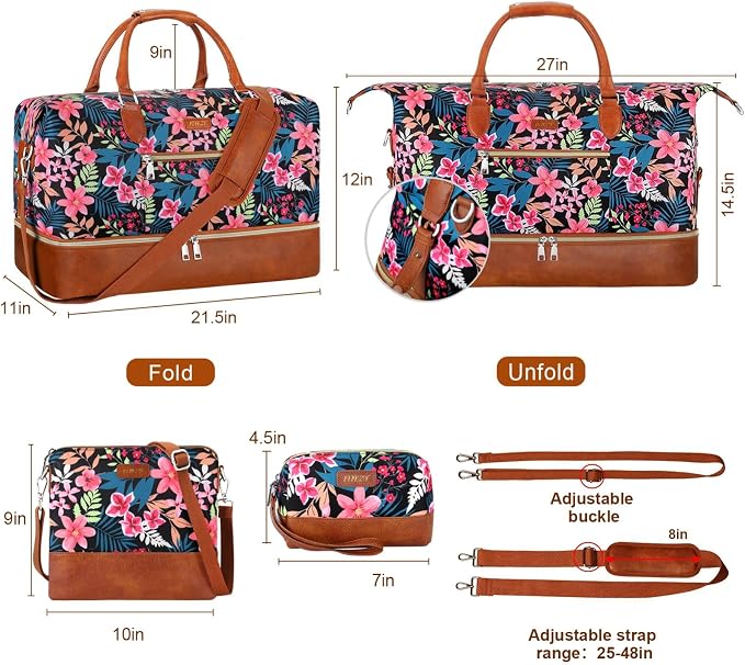 ITIEZY Weekender Overnight Bag for Women - Large Travel Duffel Bag with Shoe Compartment, Gym Duffel Bag Hospital Bag Carry On Tote Bags for Airplanes with Crossbody Bag Toiletry Bag 3Pcs Set - Image 7