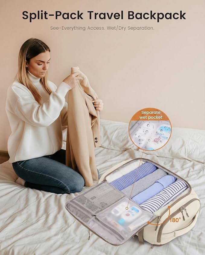 LOVEVOOK Travel Backpack for Women & Men, 40L TSA Approved Carry On Backpack with 3 Packing Cubes, Waterproof Weekender Overnight Bag for 2-4 Day Trips, Business & Travel Essentials, Khaki-Beige - Image 7