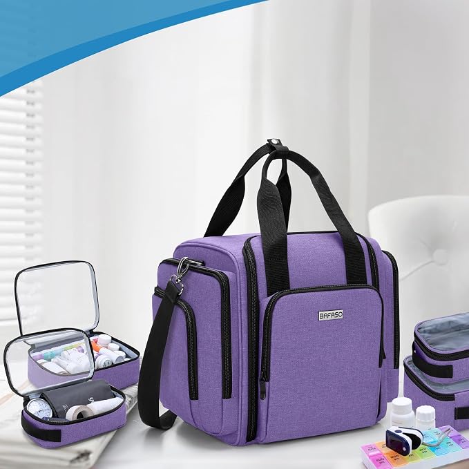 BAFASO Large Pill Bottle Organizer with 4 Inner Removable Pouches, Medicine Bag Come with Shoulder Strap (Bag ONLY),Purple - Image 8