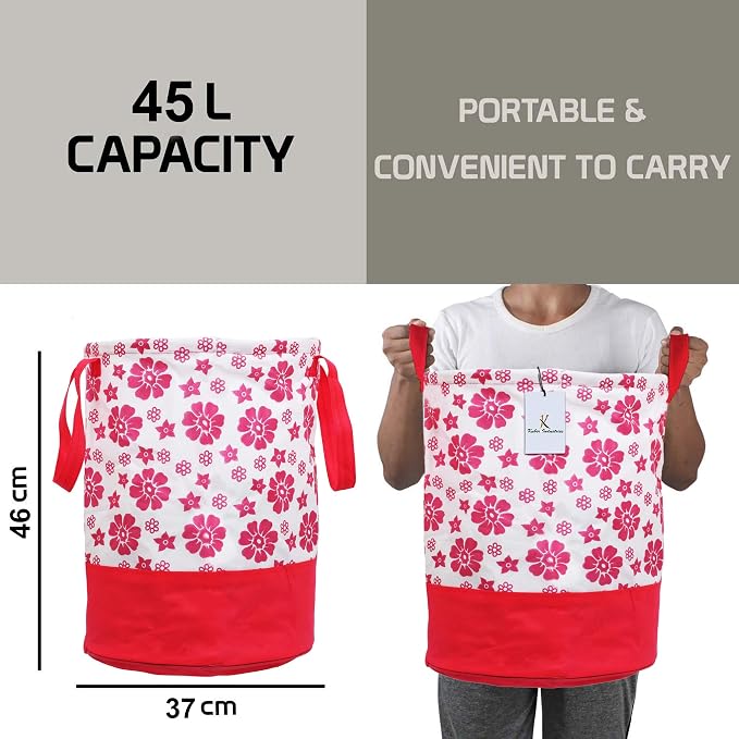 Kuber Industries Printed 2 Pieces Waterproof Canvas Laundry Bag, Toy Storage, Laundry Basket Organizer 45 L (Pink & Blue) CTKTC134639 - Image 7