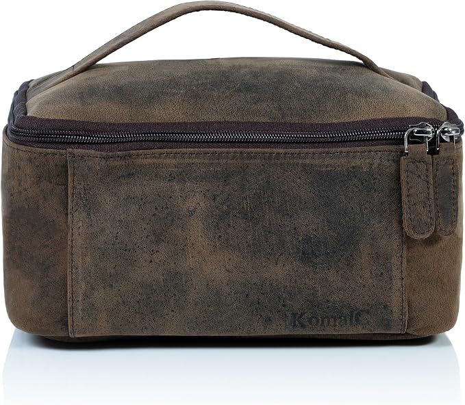 KomalC Leather Toiletry Bag For Men & Women, Handcrafted Travel Kit, Water-Resistant Shaving Bag For Men Travel, Premium Rustic Toiletry Pouch with Zipper Closure (1 Zip Hunter) - Image 8