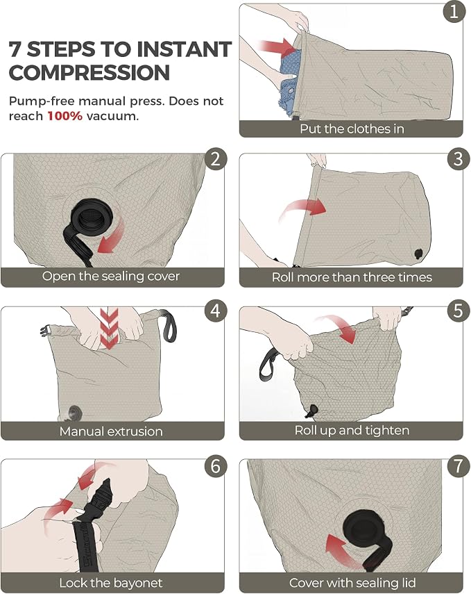 Travel Laundry Bag, Pump-Free Vacuum Compression Dirty Clothes Bag, Extra Large Reusable Waterproof & Washable Laundry Bag, Ideal for Suitcases, Road Trip Essentials, Gray, 1 Pack (XL) - Image 7