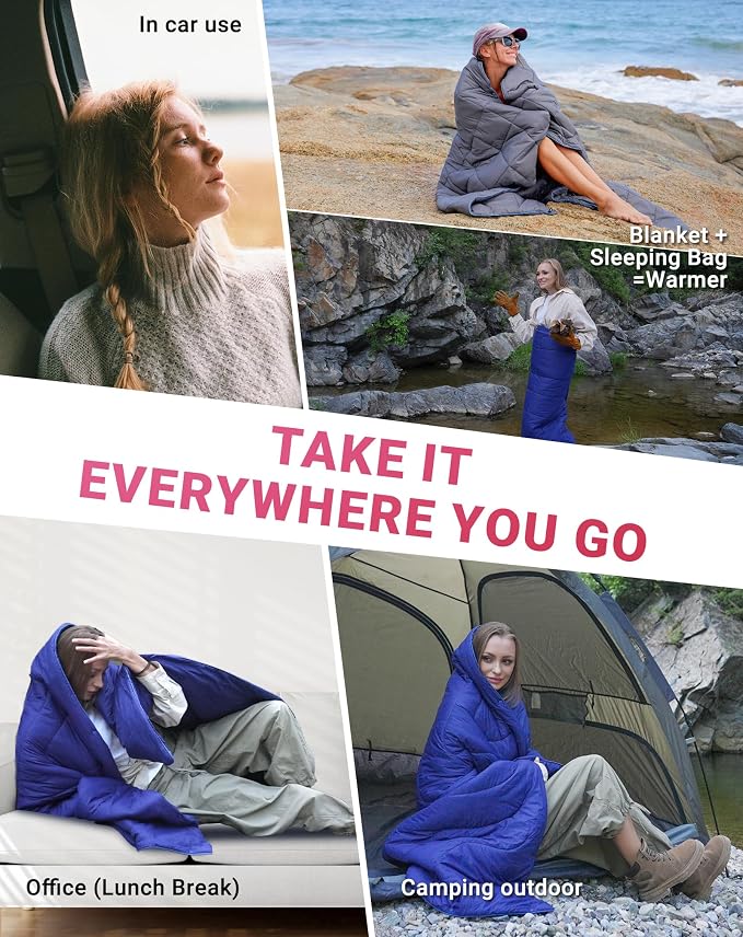 KingCamp Ultralight Camping Blanket, Packable Down Alternative Puffy Wearable Blankets Weatherproof Warm Package Quilt with Snap Buttons for Outdoor Hiking Travel Picnic Stadium (69"L x 53"W, Black) - Image 9