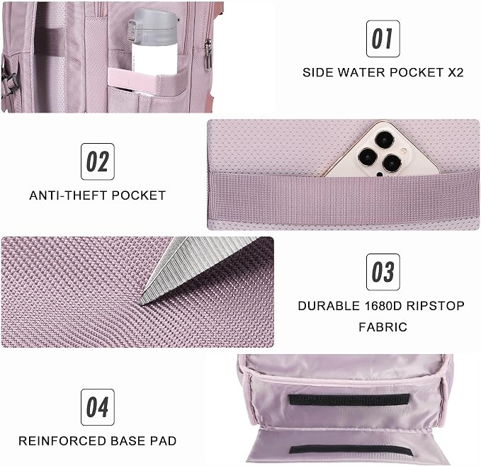 PIJUSHI Casual Travel Backpack for Women with 16" Padded Laptop Compartment | Carry On Luggage with USB Charging Port, 1680D Water-Resistant Nylon, Airline Approved, For Daily, Hiking - Image 9