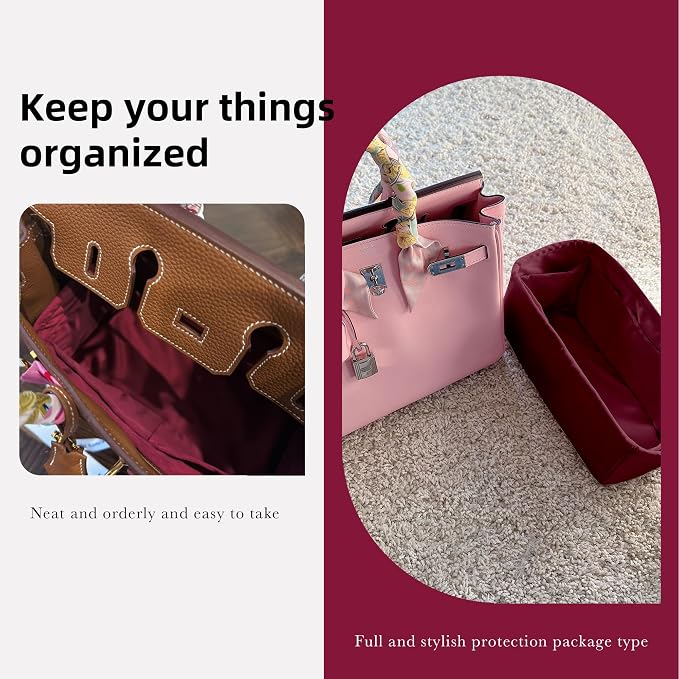 DGAZ Silk Purse Organizer Insert for Birkin Bag(Rouge h,BK25) | Soft and Lightweight,Perfect Fit,Multi-pocket Storage,Bag Protector,Luxury Bag Care,Handmade,for Smooth Bag Organizer - Image 8