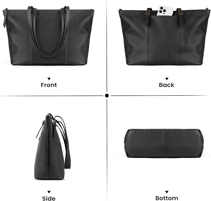 befen Vintage Genuine Leather Work Tote Bag for Women Large Tote Bag with Zipper Leather Purse and Handbags with Compartment - Image 8