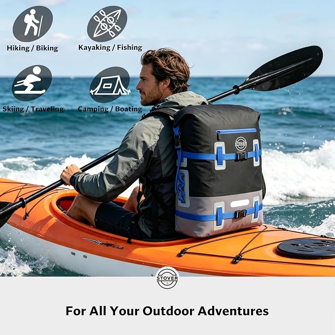 STOVER 30/40/55L Waterproof Dry Backpack & Phone Case - 2XL Floating Dry Bag for Kayaking, Travel, Hiking, Fishing, Camping, Motorcycles & Beach, Heavy-Duty Roll Top Men/Women (Black/Grey/Blue) - Image 8
