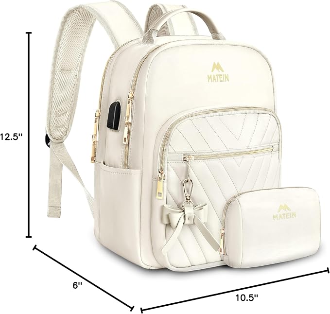 MATEIN Cute Backpack for Women, Mini Stylish Daypack Purse, 2pcs Set, Beige | Waterproof Anti-theft Casual Daily Rucksack, Ladies Teen Girls Shoulder Bag Handbags, Bookbag for Travel Work School College - Image 10