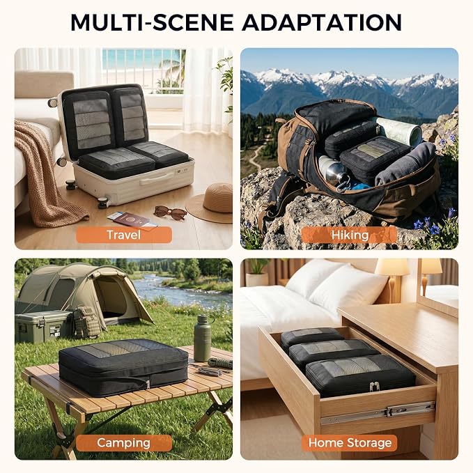 BAGAIL 8 Set Compression Packing Cubes, Durable & Wear-resistant Expandable Luggage Organizer Bags for Travel Accessories (Black) - Image 7