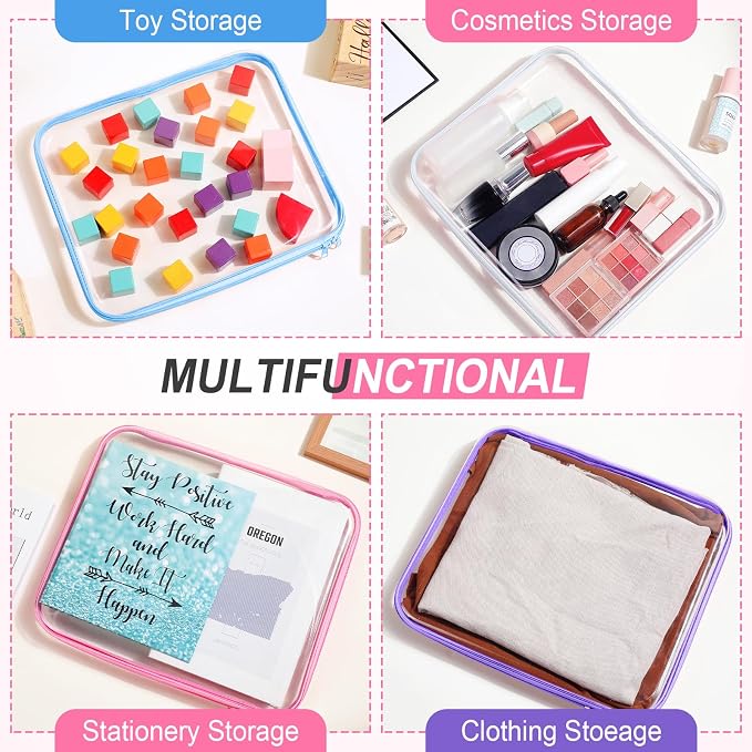 Hoolerry 4 Pcs Hard Clear Zipper Case Makeup Bags Plastic Zipper Pouch Transparent Storage Box Containers for Cosmetics, Snacks, Building Blocks, Puzzles(Clear,13.8 x 11.8 x 2 in,Multicolor) - Image 7
