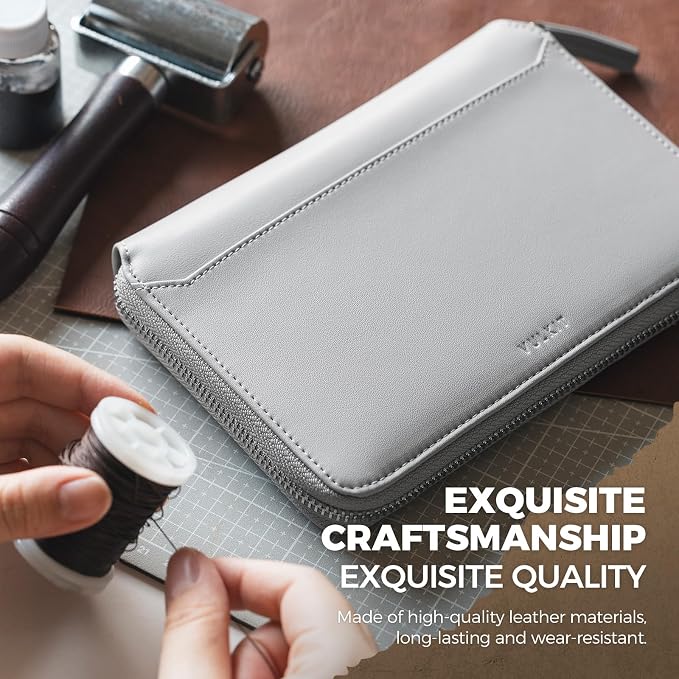 VULKIT Leather Passport Holder for 4-8 Passports Family Passport Wallet with Zipper Travel Documents Organizer for Men or Women(Grey) - Image 7