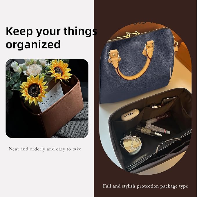 DGAZ Silk Purse Organizer Insert Fits LV Speedy 16/20/25/30/35/45 bags,Silky Smooth Bag Organizer,Luxury Handbag & Tote Shaper(Global Brown,SP45) - Image 8