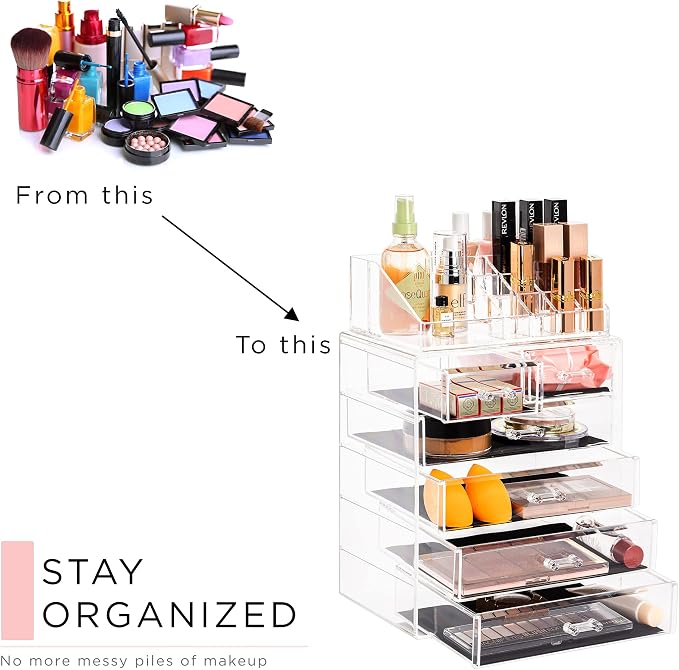 Sorbus Acrylic Makeup Organizer Set, 6-Drawer Vanity & Countertop Cosmetic Storage with Small & Wide Compartments, Clear Makeup Storage for Brushes, Jewelry – Holiday Gift for Women & Teens - Image 7