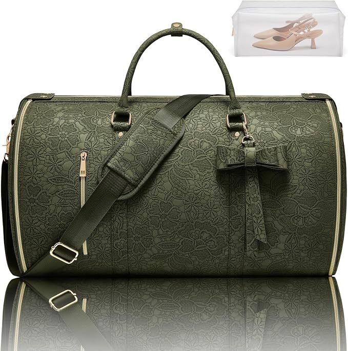 Garment Duffle Bag for Travel, 2-in-1 Foldable Carry On Garment Bag with Shoe Compartment & Toiletry Pocket, Convertible Weekender Bags for Women Business Travel, Vacation, Party, Deep Green - Image 9