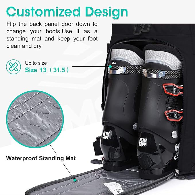 Ski Boot Bag, 55L/70L Waterproof Ski and Snowboard Boots Travel Backpack for Skis, Snowboard, Ski Helmet, Goggles, Gloves & Accessories - Image 6