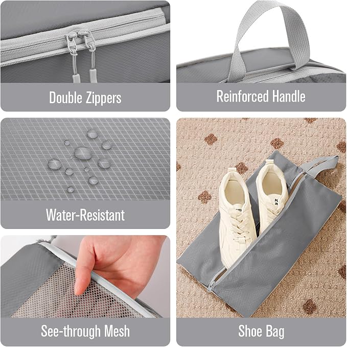 WOOMADA Compression Packing Cubes for Suitcases Travel Essentials 6 Set Rectangle Mesh Expandable Travel Bags Organizer for Luggage - Image 6