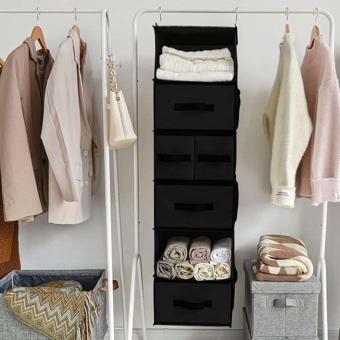 GRANNY SAYS Hanging Closet Organizer 6 Shelves, Closet Organization and Storage with 5 Different Drawers, 6 Side Pockets Wardrobe Clothes Organizer for Closet, Black, 1-Pack - Image 8