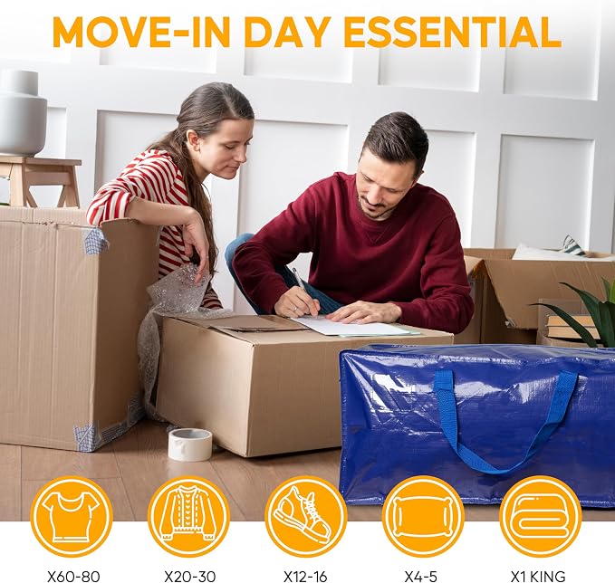HealSmart 4 Pack Extra Large Moving Bags with Zippers & Carrying Handles, Heavy-Duty Storage Tote Moving Boxes for Dorm Room Essentials Storage Bags, Blue - Image 7