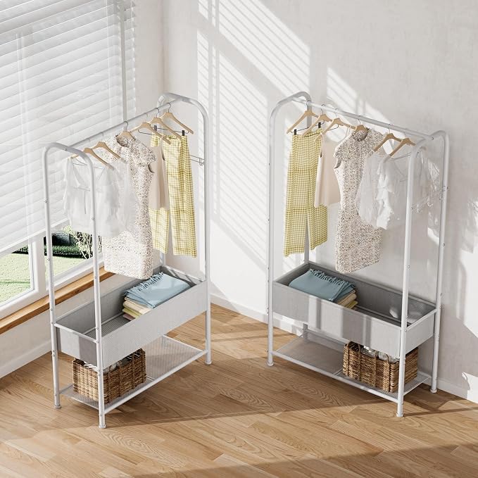 SINGAYE Wardrobe Standing Closet Clothing Rack With Shelf Hanging Clothes | Wardrobe Open Compact Small Metal Garment Hanger Stand Alone Free Standing Black Closet Rack Storage Organizer Heavy Duty - Image 9