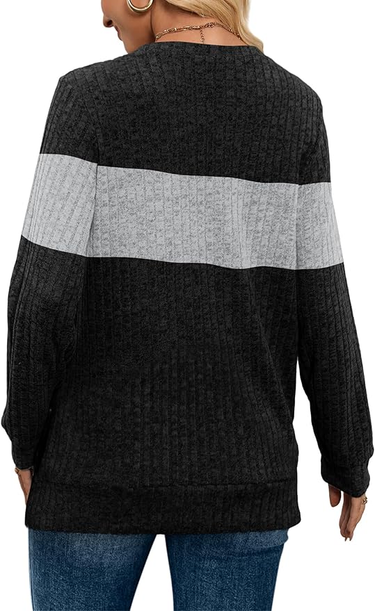 Sampeel V Neck Long Sleeve Shirts for Women Casual Fall Tops Lightweight Tunic Sweaters Fashion Clothes Loose Fit 2025