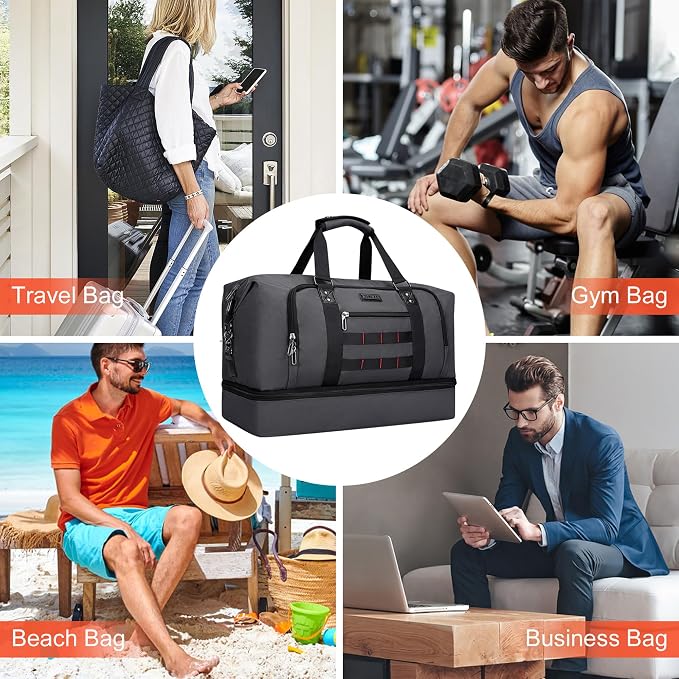 WITZMAN Travel Duffle Bags for Men Weekender Bags with Toiletry Bag Sets Carry On Overnight Bag 55L (B696 Silvery Grey) | Multi-pockets with Shoe Compartment and Dry-wet Pocket, Carry On, Convertible for Gym, Overnight, Sports, B696 Silvery Grey - Image 9
