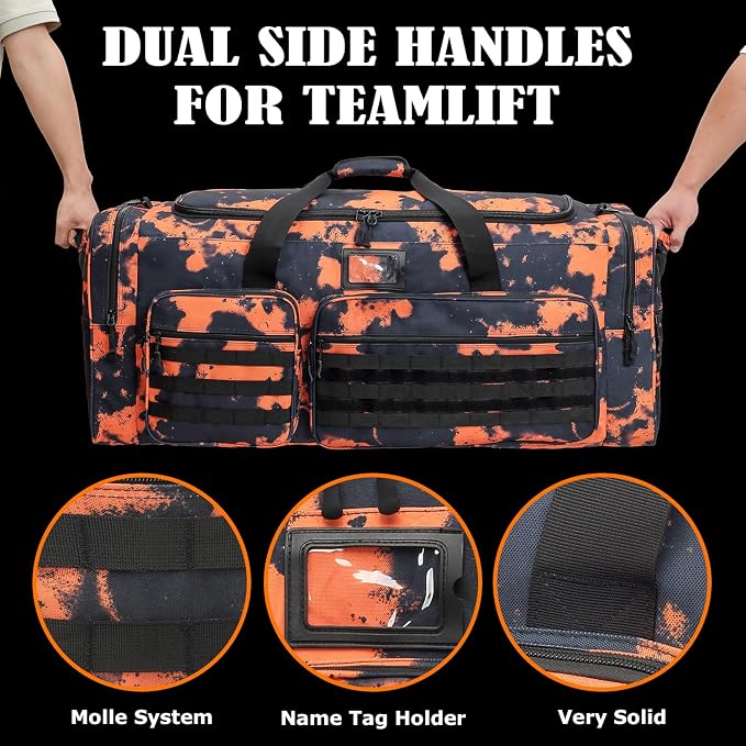 Extra Large Duffle Bag for Men, Heavy Duty Duffle Bag for Travel, Large Sports Gym Equipment Bag for Hockey Football Soccer Baseball Basketball & Team training (Orange Graffiti) - Image 6