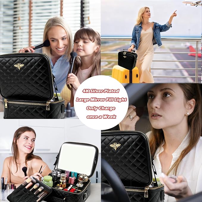 Travel Makeup Bag with Light Up Mirror, Portable Makeup Bag with Led Light Women Waterproof Makeup Travel Case adjustable dividers Rechargeable Vanity Mirror with 3 Color Lights - Image 7