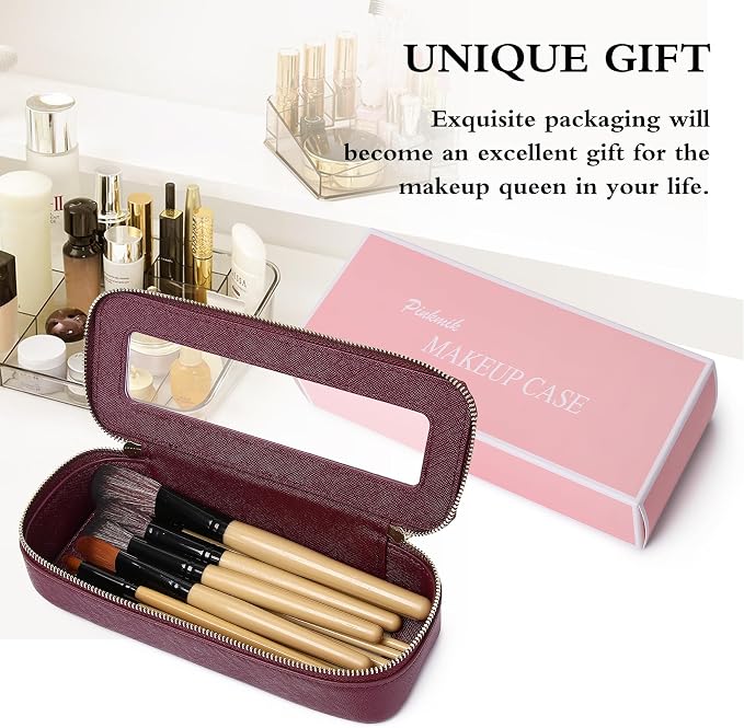 Pinkmik Makeup Brush Bag Slim Clear Makeup Bag Transparent Travel Cosmetic Case & Toiletry Bag with Zipper Small Beatuy Makeup Bag Purse Organizer for Women (X/Burgundy, SLIM) - Image 7