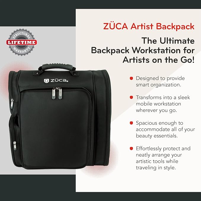 Zuca Artist Backpack - Black, Durable & Spill-Resistant Professional MakeUp Artist Bag, Dual Vinyl-Lined Pouches for Secure, Organized MakeUp Supply Storage - Image 7