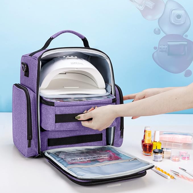 BAFASO Nail Polish Organizer Holds 48 Bottles (15ml - 0.5 fl.oz) and a Nail Lamp, Large Nail Polish Case with 2 Removable Pouches and Multiple Storage Sections (Patented Design), Purple | Fits for15ml - 0.5 fl.oz, Nail Polish Case with 2 Removable Pouc... - Image 6
