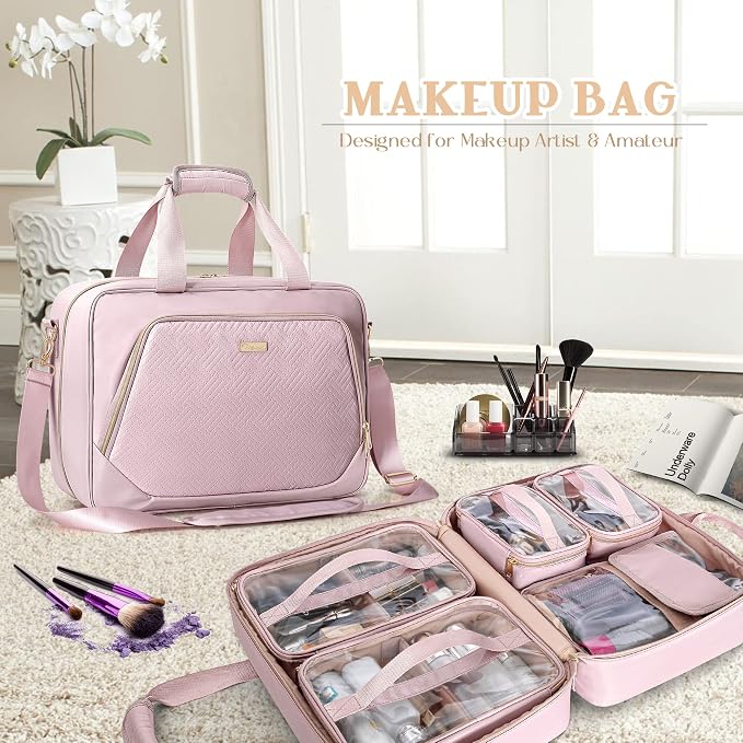 Professional Makeup Artist Bag, Large Makeup Organizer Travel Case | Makeup Bag with 4 Cosmetic Cases, Hair Tools Pocket, Makeup Kit Storage Section, Travel Organizer for Artist - Image 7