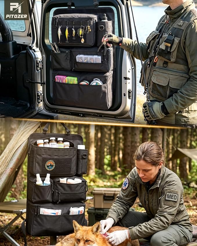 All in One Car Seat Back Organizer Fit Most Cars SUV Trucks Jeeps | Heavy Duty Molle Panel Seat Back Protector with Multi-Pockets Storage, for Tools, Toys, Camping, Travel, Daily Commuting - Image 8