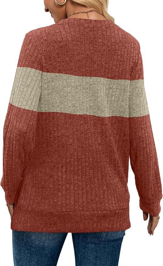 Sampeel V Neck Long Sleeve Shirts for Women Casual Fall Tops Lightweight Tunic Sweaters Fashion Clothes Loose Fit 2025