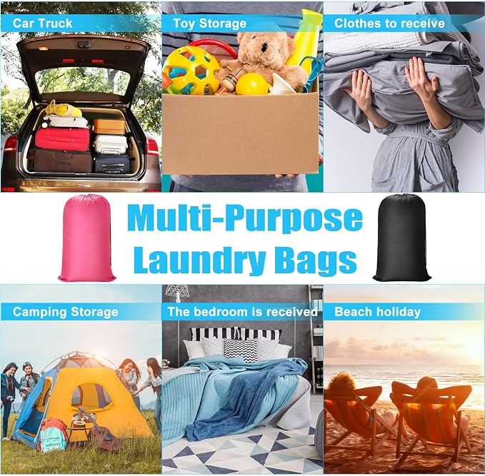 Nuogo 20 Pcs Laundry Bag Washable Travel Laundry Bags with Drawstring Lock Closure Large Heavy Duty for Camping Tent Blankets Dirty Clothes Yarn Fabric Storage, 38 x 24 Inches(Black, Pink) - Image 7