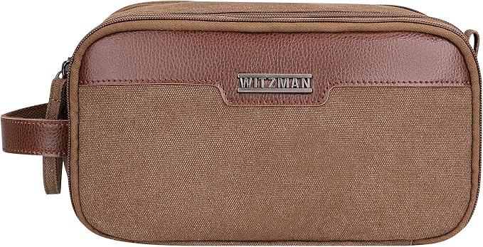WITZMAN Canvas Toiletry Bag for Men Travel Toiletries Large 7L Dopp Kit | Multi-pockets with Dry-wet Pocket, Side Handle for Hanging, Lightweight, For Daily Use, Bathroom, Make up, A8002 Brown - Image 9
