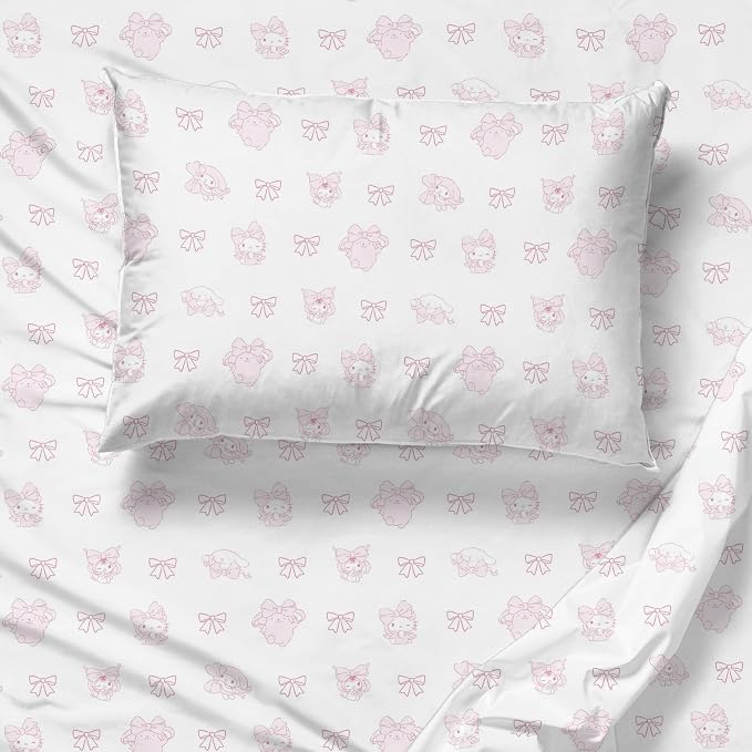 Jay Franco Sheet Set with Fitted, Flat Sheets & Pillow Cover - Ultra-Soft Bedding with Pillowcase for Room Decor, Multi - Hello Kitty, 3 Piece Twin - Image 7