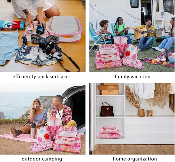 6 Pcs Compression Packing Cubes, Packing Cubes for Travel, Waterproof Luggage Organizer Bags Set, Cute Packaging Cubes for Women Kids Backpack Carry-Ons - Image 7