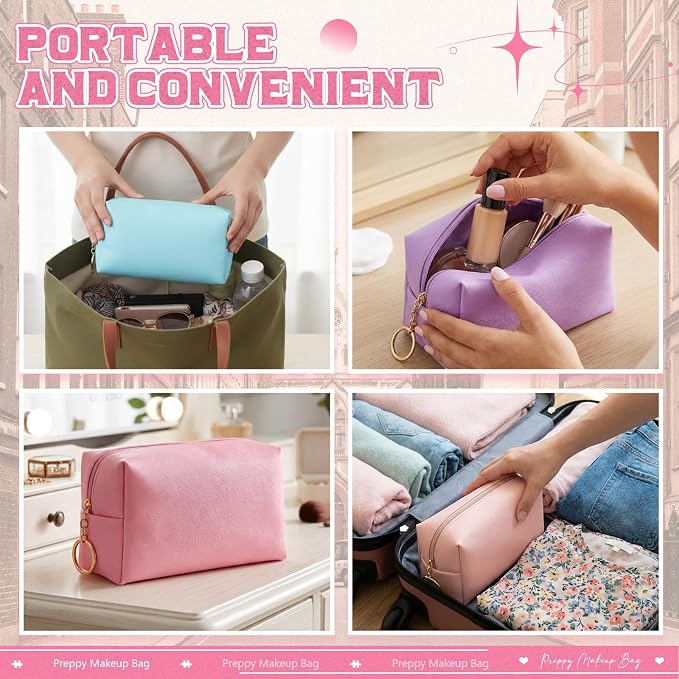 Chunful 24 Pcs Preppy Makeup Bag PU Leather Cosmetic Bag Bulk Makeup Plain Pouch Waterproof Toiletry Purse for Women Traveling Preppy Pencil Case Valentine's Day Gifts(Pastel Color) - Image 6