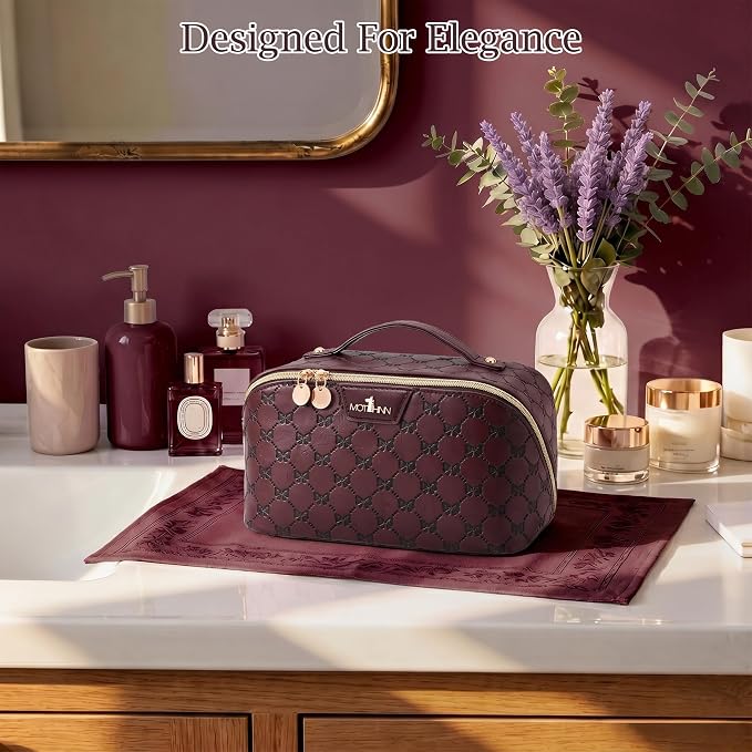 Travel Makeup Bags for Women: 3 Pcs Set Luxury Bow Print Make up Bag - Large Capacity Cute Cosmetic Case - 3–15 Day Travel Toiletry Organizer Bag, Comes with An Gift Box(Coffee brown) - Image 7