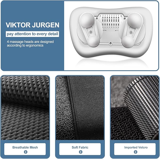 VIKTOR JURGEN Back Massager, Neck Massager with Heat, Massage Pillow Gifts for Men & Women, Electric Shiatsu Back Massager, Deep Kneading Shoulder Massager for Full Body Muscle,Massage at Home, Car