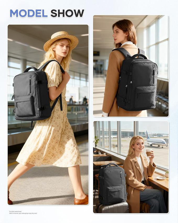 Large Carry on Travel Backpack Women Men,Hiking Gym Waterproof Outdoor Sports Rucksack Casual Daypack Laptop Backpack Personal item Travel Bag Airplane Essentials Spirit Airline Flight Approved,Black - Image 8