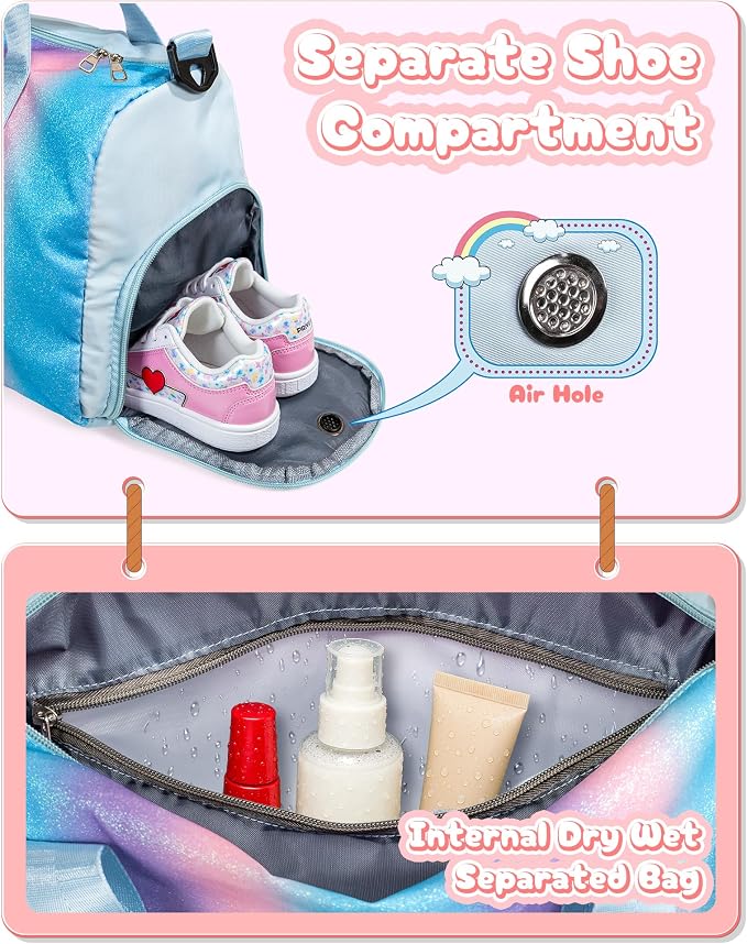 Birthday Gift for Granddaughter-Girl Gym Bag with Shoe Compartment, Kid Personalized Weekender Overnight Bags, Initial Travel Tote with Makeup Pouch,Gifts for Girls (Letter Z) - Image 7