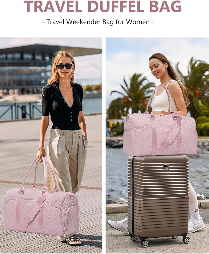 Women Weekender Travel Duffle Bag: Travel Duffel Overnight Bags with Shoe Compartment Large Carry on Tote with Toiletry Bag Weekend Traveling Yoga Gym Hospital Bag for Women with Wet Pocket Pink - Image 8