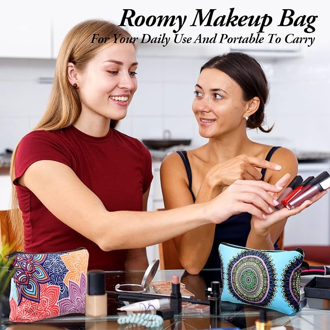 Dunzy 16 Pcs Bulk Makeup Bag for Women Appreciation Gifts for Teacher Canvas Cosmetic Bags with Zipper Pouches Waterproof Travel Toiletry Organizer for Girls Mother Teacher Nurse Bridesmaids (Mandala) - Image 7