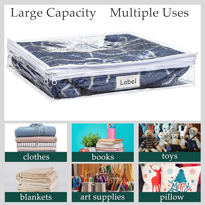 Hoolerry 6pcs Clear Zippered Storage Bag Plastic Individual Sweater Storage Bag with Zipper Label Closet Clothing Organizer for Blanket Clothes Bed Sheet Comforter Quilt Pillow(15.7 x 13.7 x 3.9 Inch) - Image 7