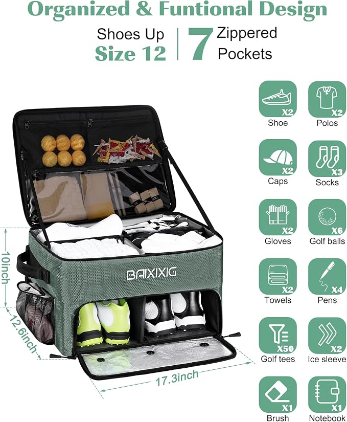 Golf Trunk Organizer, Waterproof Car Golf Locker with Separate Ventilated Compartment for 2 Pair Shoes, Golf Storage for Balls, Tees, Cap, Clothes, Gloves, Accessories, Gifts for Men, Women - Image 8